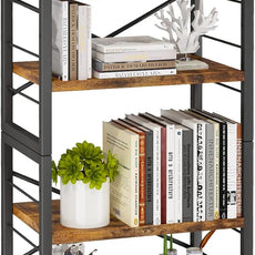 Homeiju Bookshelf, Dorm Desk Hutch, Desk Shelf Organizer, 4 Tier Stackable Bookcase, Adjustable Industrial Book Shelf Storage Organizer for Desktop, Living Room, Bedroom, Office,Rustic Black and Brown