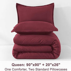 Litanika Comforter Set, Lightweight Solid Bedding Comforter Set, Fluffy Down Alternative Bed Set, Burgundy, Queen