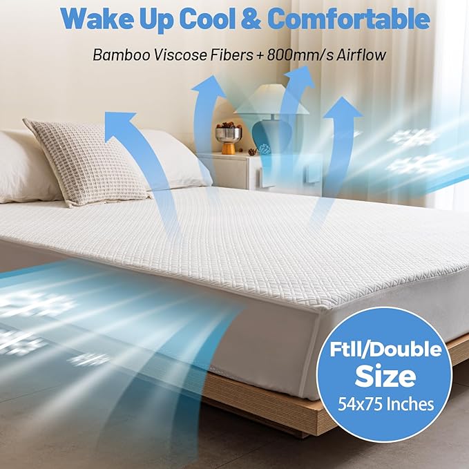 Premium Bamboo Mattress Protector – Full Size, Waterproof, & Ultra Soft Breathable Noiseless Washable Bed Mattress Cover for Comfort & Protection MC01FULL-L