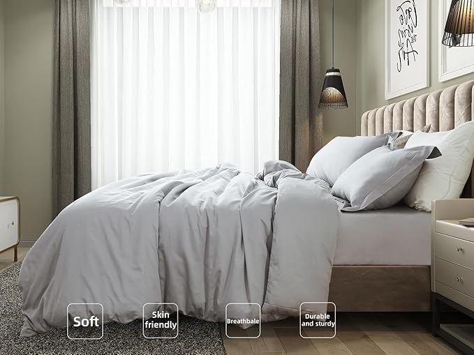 Twin/Twin-XL Duvet Cover Set,100% Egyptian Cotton 2Pcs Bedding Set-1 Duvet Cover(No Insert) with 1 PillowSham,400 Thread Count Super Soft Cover with Corner Ties(Twin/Twin-XL 68x90 Inches, Gray)