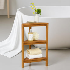 Fully Assembled Teak Corner Bath Shower Storage Stand, Corner Shelves, Shower Caddy 26.5