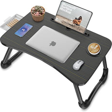 Zapuno Foldable Laptop Bed Table Multi-Function Lap Serving Tray Dining Table with Storage Drawer and Water Bottle Holder, Slot for Eating, Working on Couch/Sofa (Arc Shape)