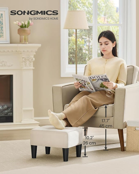 SONGMICS Foot Stool with Legs, Small Footstool Ottoman, Velvet Seat with Thick Cushion, for Living Room, Bedroom, Entryway, 330 lb Weight Capacity, Cream White ULOM501W01