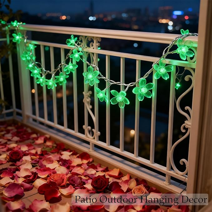 USB Battery Operated Flower String Lights, 10ft 30LED Fairy Cherry Blossom Light with Timer, Decorative Artificial Floral Lamp Indoor Bedroom Dorm Classroom Party Christmas Birthday Decor (Green)