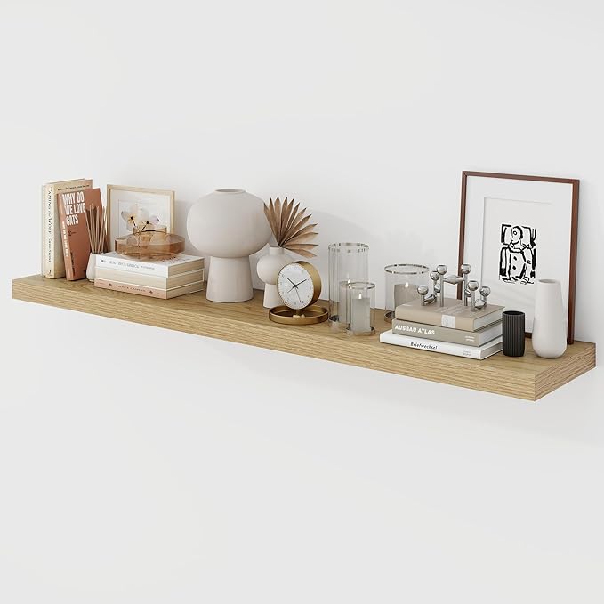 48 Inch Floating Shelves, 9.3" Deep Floating Shelf Wall Mounted, 48" Wall Shelves, Rustic Deep Bookshelf, Large Display Shelves & Storage Shelves for Bedroom, Living Room, Oak, Set of 1
