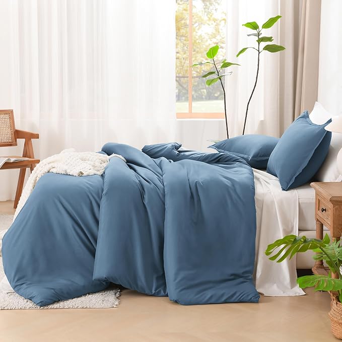 Litanika Comforter Set, Lightweight Solid Bedding Comforter Set, Fluffy Down Alternative Bed Set, Ocean Blue, California King
