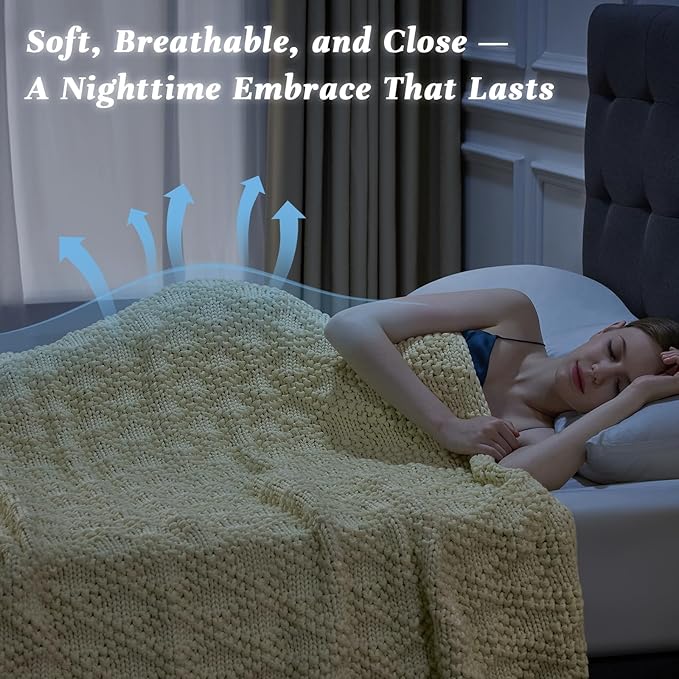 Knitted Weighted Blanket for Adult, Chunky Knit Weighted Throw for Sleep 48"*72" 12lbs, Cooling Breathable Heavy Blanket for Hot Sleepers, Machine Washable Blanket for Room Decor(Cream White)
