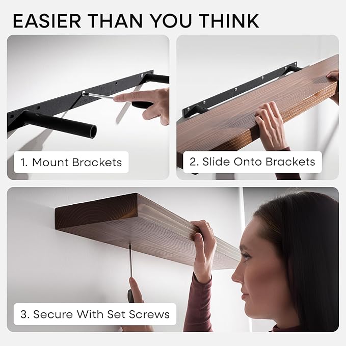 Homeforia Classic Walnut 36 inch Floating Shelf, High End Solid Real Wood Small 36inch Floating Shelves for Wall Mounted, 36in Floating Shelves, Heavy Duty Bracket, 36 X 6.5 X 1.75 inches, Set of 2