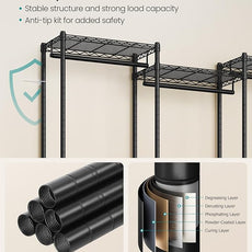SONGMICS Heavy-Duty Clothes Rack, Garment Rack, Portable Closet, 56.9-Inch Wide Clothing Rack, with Adjustable Mesh Shelves and Hanging Rails, Ink Black ULGR432B01