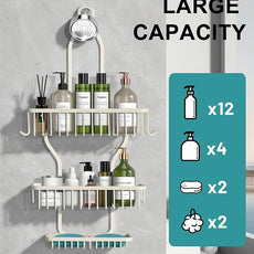 Shower Caddy Hanging - Never Rust Shower Hanging Organizer - Aluminum Over the ShowerHead Caddy with Soap Basket and 6 Hooks for Razor/Sponge (Milky White)