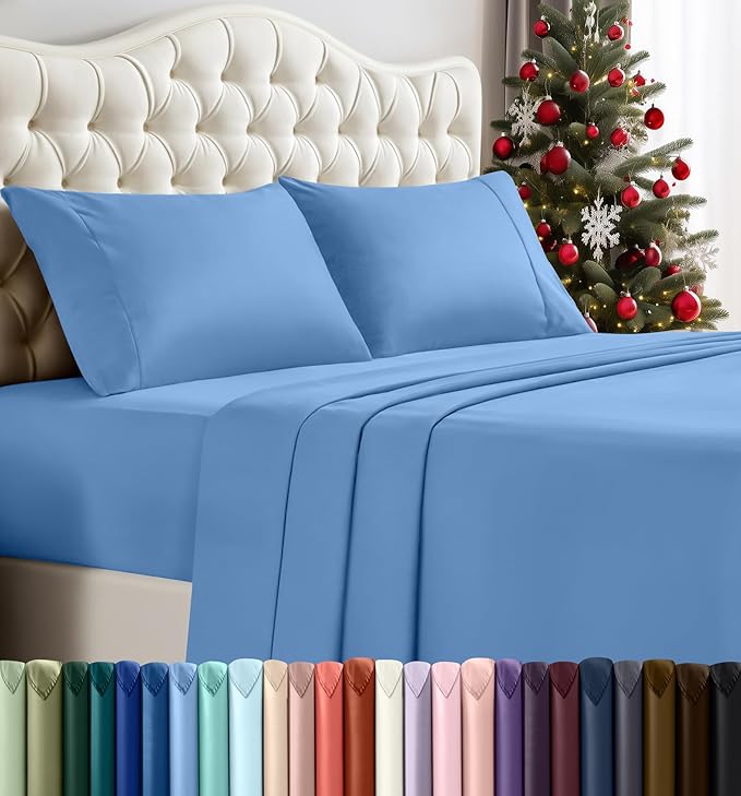 Utopia Bedding Queen Sheet Set – 4 Piece Bed Sheets for Queen Size Bed, Soft and Breathable Microfiber, Includes 1 Fitted Sheet, 1 Flat Sheet and 2 Pillowcases (Dutch Blue)