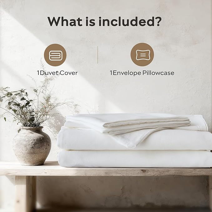 JELLYMONI Cotton Duvet Cover Twin Size - 100% Washed Cotton Linen Like Textured Comforter Cover, 2 Pieces Breathable Soft Bedding Set with Zipper Closure (Off White, Twin 68"x90")