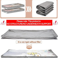 3 Inch Low Profile Under Bed Storage Bins with NO STURCTURE Design, Shallow Clothes Storage Bags with Clear Lids & Waterproof Fabric - Fits Under Sofa, Couch, Dorm, or College Beds，40x20x3inch，Grey