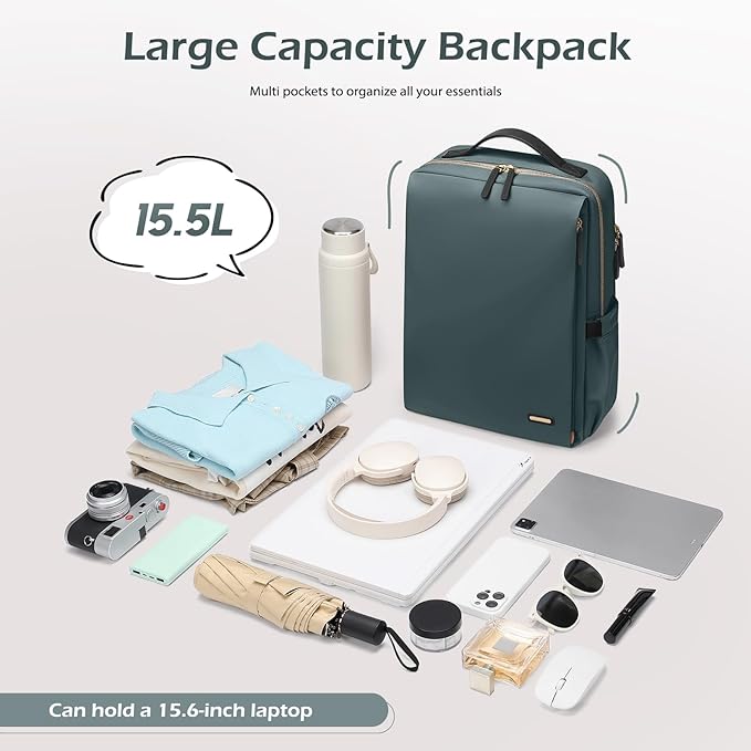 GOLF SUPAGS Stylish Laptop Backpack for Women Airline Approved Perfect for Work College and Travel Multi-Functional Casual Daypack Fits 15.6 Inch Notebook (Atrovirens)