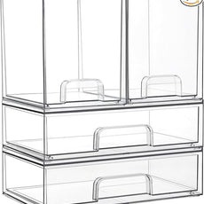 Vtopmart Clear Stackable Storage Drawers Set of 4, Plastic Organizer Bins for Makeup, Cosmetics, Beauty Supplies,Ideal for Vanity, Bathroom,Cabinet,Pantry Organization