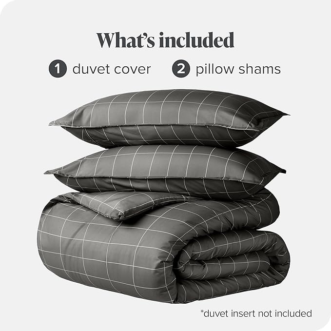 Bare Home Duvet Cover - Oversized Queen Size Bedding Set - Premium 1800 Super Soft Collection - Lightweight, Cooling - Soft Breathable Duvet Cover (Oversized Queen, Grid - Grey/White)