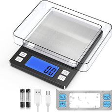 BOMATA Upgraded Small Food Scale, 0.1 g/0.001 oz High Precision, 3000 g/6.6 lb, with New Hold Function and Larger Display, USB Rechargeable, Digital Kitchen Scale for Small Item, Jewelry. Black