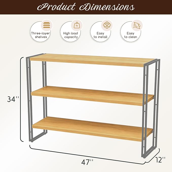 Jerry & Maggie Industrial 3-Tier Wooden Ladder Shelf, 47" Wall Mounted Bookshelf, Heavy Duty 1.2" Thick Plank Rustic Brown Bookcase for Living Room, Office, Kitchen, Modern Home Decor