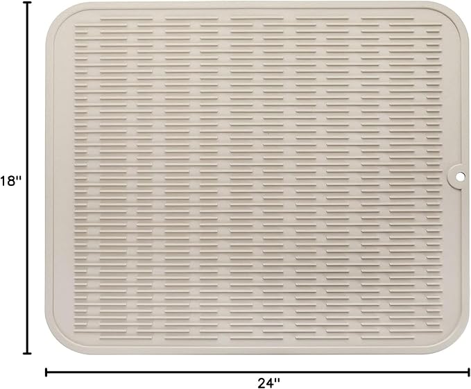 Silicone Dish Drying Mat for Multiple Usage,Easy clean,Eco-friendly,Heat-resistant Silicone Mat for Kitchen Counter or Sink,Refrigerator or Drawer Liner Tapioca 2XL 24 inches x 18 inches
