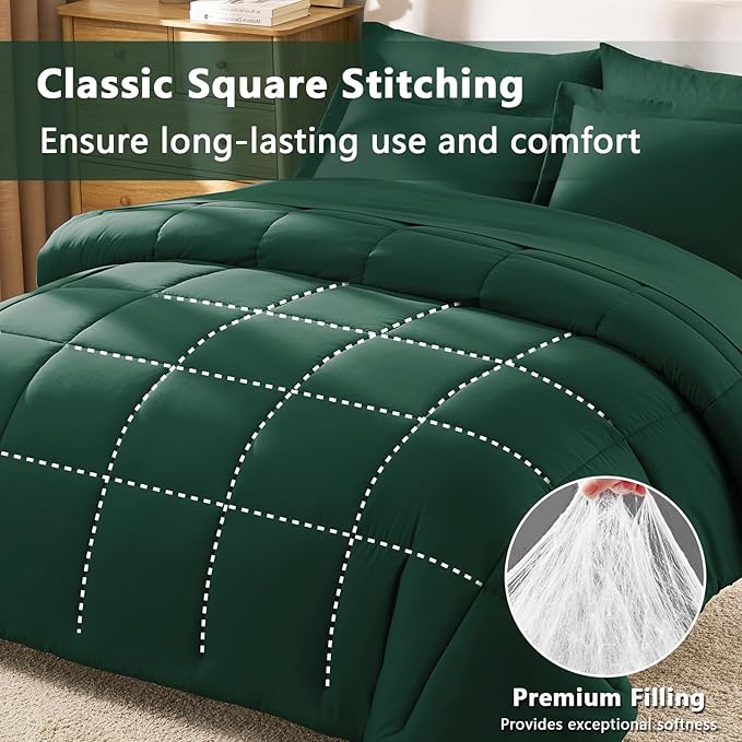CozyLux Queen Comforter Set Emerald Green - 7 Pieces Bed in a Bag Queen, All Season Soft Bedding Sets, Oeko-Tex Certified Bed Set with Down Alternative Comforter, Sheets, Pillowcases & Pillow Shams