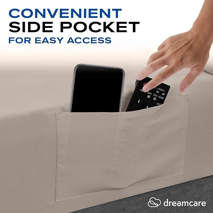 DREAMCARE Full Size Sheets Set - 4 Pcs Cooling Bed Sheets with Up to 15" Deep Pockets - Soft, Long-Lasting 100% Brushed Polyester with Side Pocket (Beige) DREAMCARE