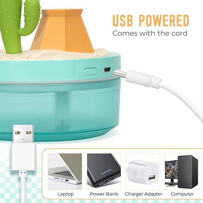 Cactus Mini Humidifier, Cute Desktop Humidifiers for Bedroom, 320ml Portable Small Cool Mist Humidification, USB Powered, Auto Shut-Off, Perfect for Home, Office & Indoor Plants