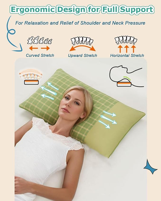 Buckwheat Neck Pillow Firm Support, Breathable Cover, Buckwheat Hulls Adjustable Pillow,Neck Pain Relief for Back and Side Sleepers, 23x13 Inch, Green