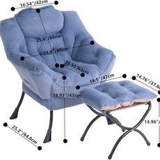 Tiita Lazy Chair with Ottoman, Modern Large Accent Lounge Armchair, Comfy Leisure Sofa Reading Chair with Footrest for Bedroom, Living Room, Dorm Rooms, Garden and Courtyard, Plush Light Blue
