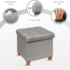 B FSOBEIIALEO Storage Ottoman with Tray, Foot Stools and Ottomans with Legs, Storage Cube Seat Linen Grey 15