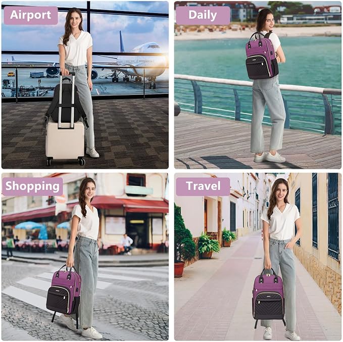 Laptop Backpack for Women Work Bag - 15.6 inch Travel Backpack with USB Charger Business Computer Backpacks for Work College Back pack for Teacher Casual Waterproof Bookbag for Nurses Purple