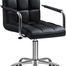 Furmax Mid-Back Office Task Chair Ribbed PU Leather Executive Chair Modern Adjustable Home Desk Chair Retro Comfortable Work Chair 360 Degree Swivel with Arms (Black)