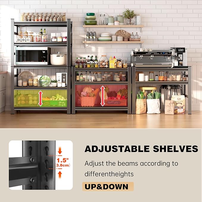 35.5" W Utility Kitchen Shelves, 5 Tier Shelf Organizer, 2000LBS Heavy Duty Storage Shelves, Adjustable Metal Shelving Unit for Pantry, Industrial, Basement, Bathroom and Closet, Black