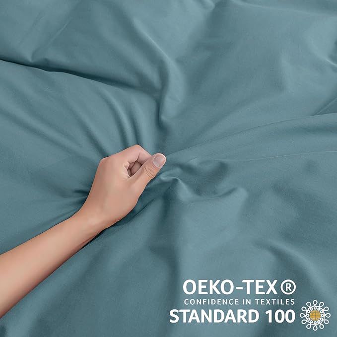 JELLYMONI Cotton Duvet Cover Cal King Size - Grayish Blue Comforter Cover with Button 100% Washed Cotton 3PCS Breathable Soft Solid Bedding Set Duvet Cover 104×98in & 2 Pillowcases (NO Comforter)