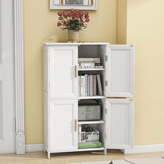 Bathroom Storage Floor Cabinet Freestanding Organizer with Adjustable Shelves for Bathroom Laundry Room,4 Doors