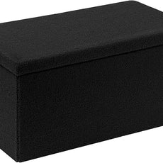 PINPLUS Folding Storage Ottoman Bench, Black Sherpa Ottoman for Living Room, Long Shoes Storage Chest Boxes Footrest Bench for Bedroom, Living Room, Entryway, 31.5Inches