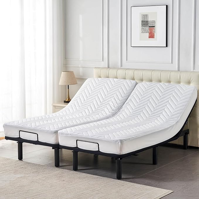 Kingnex Quilted Waterproof Split King Mattress Protector for Adjustable Bed Fitted Sheet Style Padded Mattress Pad Cover