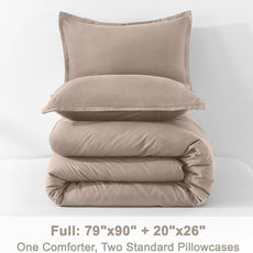 Litanika Light Coffee Comforter Full Size, 3 Pieces Lightweight Solid Bedding Set, All Season Fluffy Bed Set (79x90In Comforter & 2 Pillowcases)