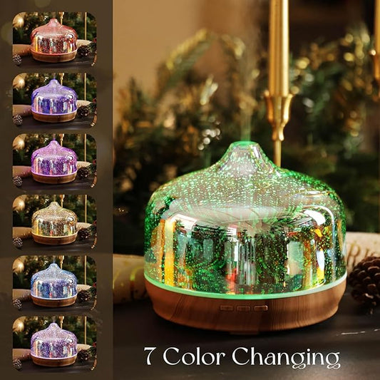 Porseme 500ml Essential Oil Diffuser 3D Glass Aromatherapy Ultrasonic Humidifier - Auto Shut-Off, BPA Free for Home Hotel Yoga Gift
