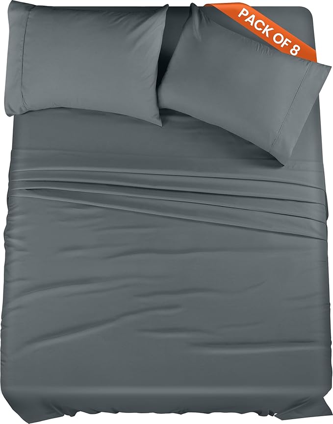 Utopia Bedding King Bed Sheets Set - Pack of 8 Sheet Sets - Perfect for Spa, Hotel, & Guest Bedroom - Brushed Microfiber - Shrinkage and Fade Resistant - Easy Care (Grey)
