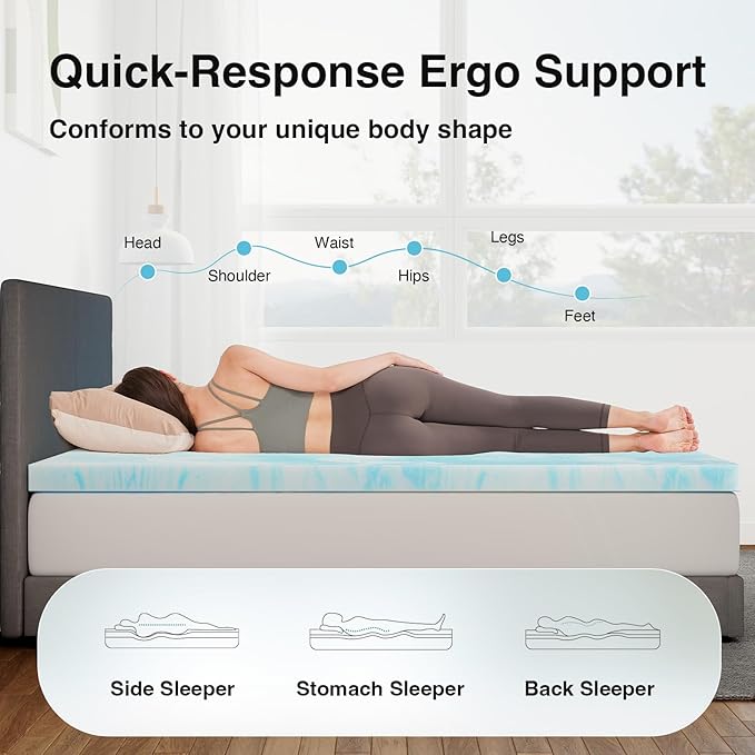 Novilla Memory Foam Mattress Topper Twin - 3 Inch Cooling Gel Infused Memory Foam | Slow-Rebound Pressure Relief | CertiPUR Certified | Comfort for Sleeper Sofa, RV, Camper, Dorm Room