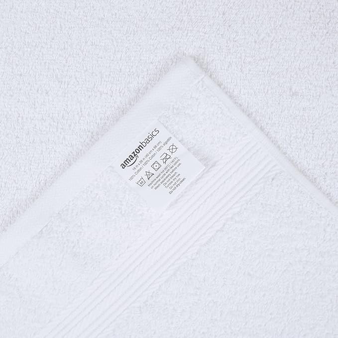 Amazon Basics 6 Piece hand towels for bathroom, Fade Resistant 100% Cotton Hand Towels, soft absorbent bathroom hand towels 6 - Pack (26''x16''), White