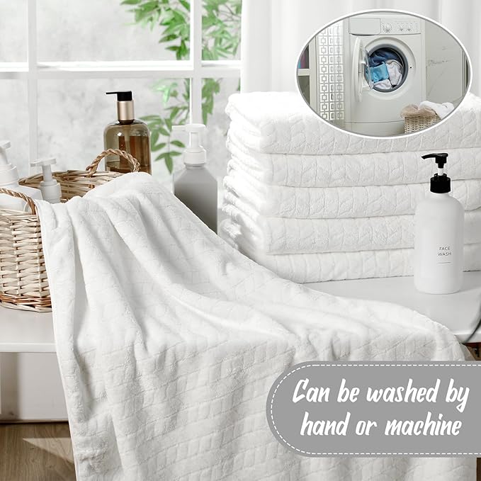 16 Pack Microfiber Bath Towels Bulk 27'' x 60'' Oversized Size Bath Towel Highly Absorbent Extra Large Soft Drying for Shower Beach Winter Salon Sport Gym Party (Wheat,White)