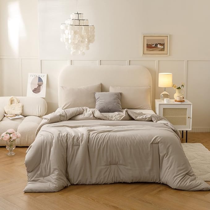 ROSGONIA California King Comforter Set Oatmeal, 3pcs Bedding (1 Boho Cal King Comforter & 2 Pillowcases), All Season Bedspread Blanket Quilt