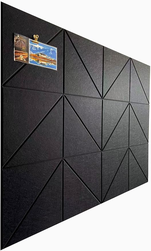 12-Pack Black Felt Wall Tiles(11.8“x11.8”Each), 47"x35" Aesthetic Bulletin Pin Board, Large Cork Board Alternative for Office, Classroom & Wall Decor