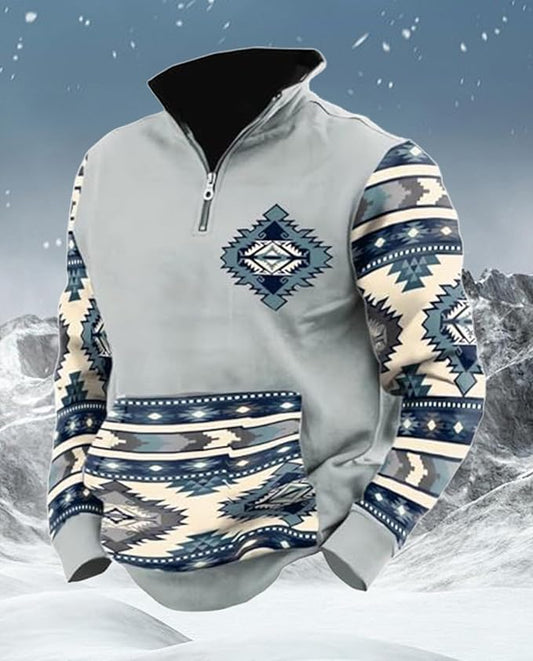 Western Sweatshirts for Men Aztec Cowboy Vintage Graphic Fleece Hoodie Mens Quarter Zip Pullover Country Jacket