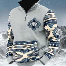Western Sweatshirts for Men Aztec Cowboy Vintage Graphic Fleece Hoodie Mens Quarter Zip Pullover Country Jacket