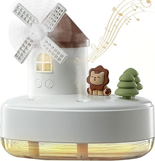 Humidifier for Bedroom,Portable Humidifier,Baby humidifier with rotating windmill and music box,double spray nozzles,two spray modes and Ambient Light,suitable for children,bedroom and office