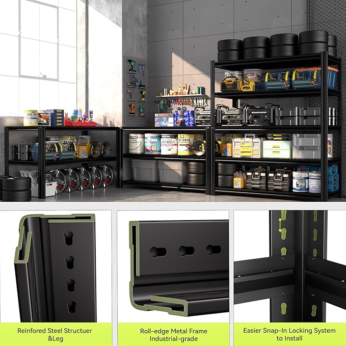 48" W Father&I Industrial Heavy-Dudy Garage Shelving Units/Systems: Metal 5-Tier Storage Shelves Adjustable for Basement/Closet/Tote/Kitchen/Pantry Organization, 84" H*48W *24" D, Black