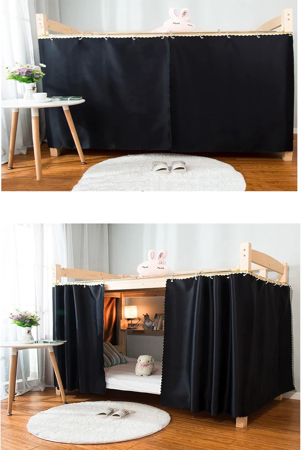 Dorm Home Solid Thicken Bunk Blackout Bed Curtains Cloth Bed Canopy Students Single Sleeper,1 Panel Black Dormly
