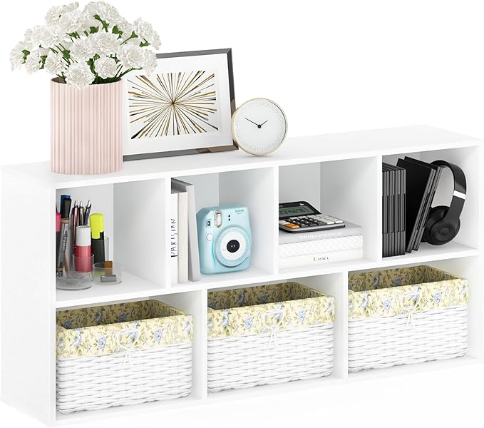 Furinno LUDER Book Shelf, 7-Cube Bookshelf, Bookcase, 9.4 x 19.5 x 41.7, for Living Room, Bedroom, Home Office, White